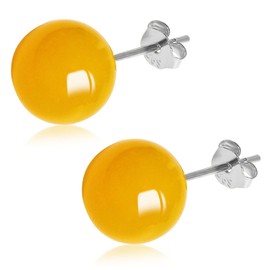 8mm Gelb Achat Ohrstecker für Damen Mädchen, Hypoallergen 925 Silber Runde Naturstein Kugeln Ohrringe, Natürliche Edelstein Perlen Ohrschmuck Geschenk zum Geburtstag Jahrestag