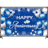 6x3.6ft Happy Anniversary Backdrop,Blue and Silver Happy Wedding Anniversary Party
