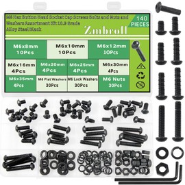 Zmbroll 140Pcs M6x8/10/12/16/20/25/30/35mm M6 Black Button Head Hex Socket Cap Screws 10.9 Grade Carbon Steel Fully Thread Machine Screws Bolts Nuts Washer Assortment Kit