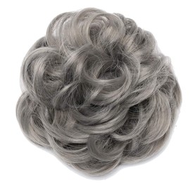 S-noilite [1Pcs] Grey Messy Bun Scrunchy Wavy Curly Scrunchie Bun Wig Hairpiece Updo Donut Extension With Elastic Band Synthetic Fake Hair Bun Hairpiece Chignon Ponytail Bun (35g-dark grey)