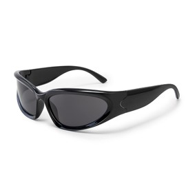 Y2k - Gafas de sol deportivas envolventes para mujeres y hombres, modernas, ovaladas, futuristas, para exteriores, gafas UV400, A3 Negro/Negro, M
