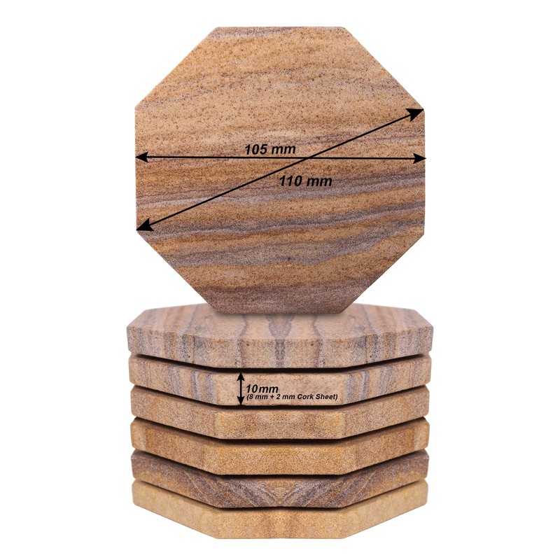 Marbco Sandstone Water Absorbent Hand Crafted Octagon Coasters for Drinks-