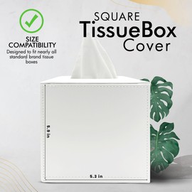 Luxury 5 Star Hotel Style Tissue Box Cover - Sturdy and Stylish Tissue Box Holder with a Custom Height and Modern PU Leather Exterior, 13.5x13.5x15cm - White