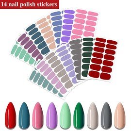 XEAOHESY 196 Pieces 14 Sheets Classic Solid Color Nail Polish Strips Stickers with Nail File Self-Adhesive Bright Color Gel Nail Strips Stick On Nail Stickers Full Nail Wraps for Women Nail Art