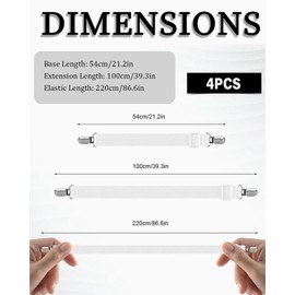 JEXOWIQ 4 x Bed Sheet Clips, 60-220 cm Adjustable Bed Sheet Straps, Improved Elastic Bed Sheet Fasteners for Bedding, Fitted Sheet Grippers to Keep Your Sheets in Place