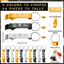 Dandat 54 Sets 25th Birthday Party Favors for Guest Metal Beer Opener Keychain with Thank You Tags and Organza Bags 25th Birthday Souvenirs for Man Anniversary Party Gifts Supplies