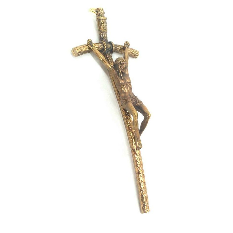 Pope John Paul II Signature Brass Pastoral Wall Cross, 6",