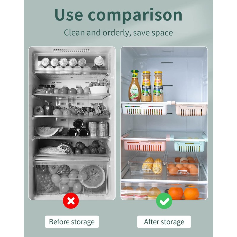 HapiLeap Retractable Drawer Organizer For Fridge, Refrigerator Storage Organizer Keep