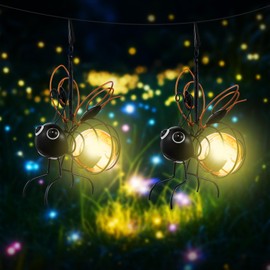 CroBlissful 2 Pack Solar Hanging Bee Lights Outside, Outdoor Metal LED 5 Inch Statues Figurine Lights Decorations for Patio Balcony Springs Yard Ornament Housewarming, Garden Decor Gifts(Yellow)