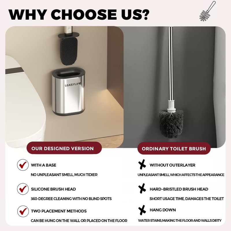 Leasylife Toilet Brush and Holder, Stainless Steel