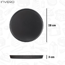 Invero Premium Round Oven 11-inch Baking Quiche Dish Pan Tray with Easy Release Removable Base - Carbon Steel, Non-Stick & Dishwasher Safe - for Quiches, Pies, Cheesecakes (28cm x 3cm)