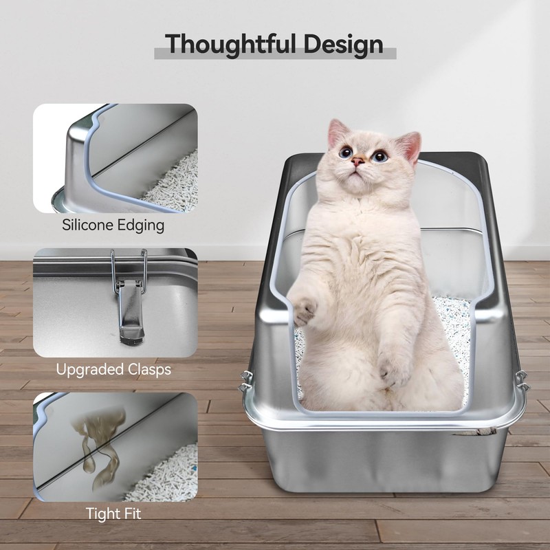 Aothey Stainless Steel Litter Box with Metal Lid and Scoop