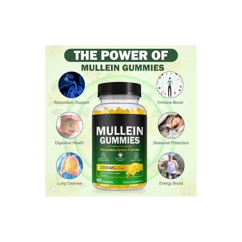 Mullein Gummies - Mullein Leaf Extract for Lungs, Mullein Leaf