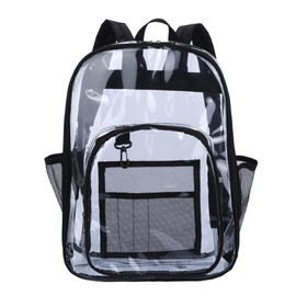 Houkary Clear Backpack See Through Bag Waterproof Transparent Bag PVC Clear Daypack Large Capacity School Backpack with Adjustable Straps for Work Travel Concert Sports, Unisex (42 x 33 x 15cm) Black