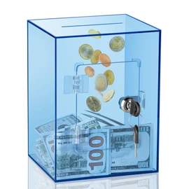 Clear Piggy Bank for Adults Kids, Large Acrylic Piggy Bank Money Saving Box for Cash Saving with Key, Openable Clear Acrylic Savings Jar for Real Money (Blue)