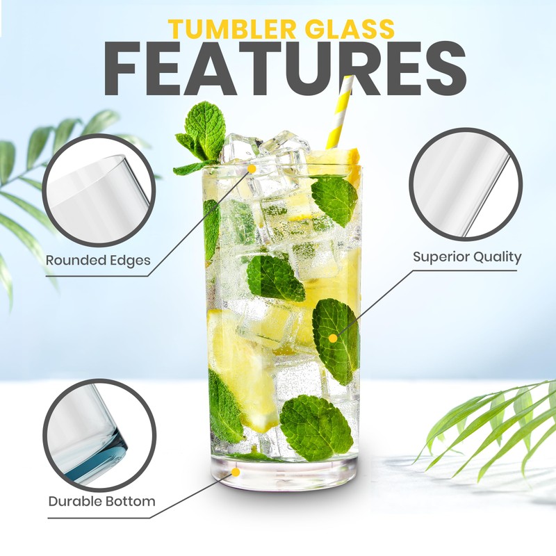 KICHLY 16 oz Clear Plastic Tumblers – Pack of 8