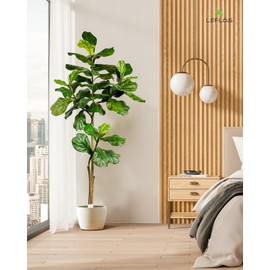 Leflos Artificial Fiddle Leaf Fig Tree Indoor, 6ft Faux Fiddle Leaf Tree with Decorative Planter for Home Decor, Tropical Fake Ficus Tree with Realistic Trunks, Adjustable Branch and Leaves