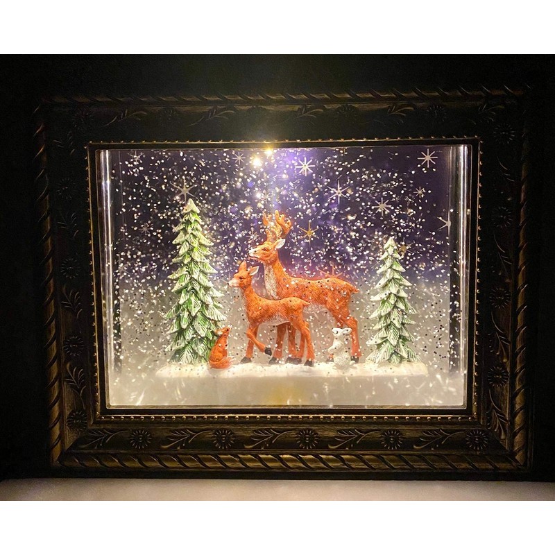 San Francisco Music Box Musical Lighted Reindeer in The Woods
