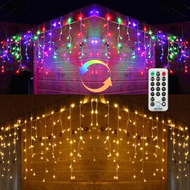Icicle Christmas Lights, 2 in 1 Multicolor & Warm White Color Changing Icicle Lights with Remote, 360 LED 29.5ft Window Fairy Lights with 60 Drops, LED Christmas Lights for Party, Outdoor Xmas Decor