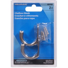 Hillman Hardware Essentials 852283 Clothes Hooks Satin Nickel -2 Pack