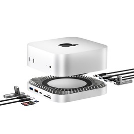 Mac mini M4 Dock, Aluminum Stand and HDMI Hub for Mac mini M4 and M4 Pro 2024 with M.2 NVMe/SATA SSD Enclosure, 4K60Hz HDMI,10G USB A/C, 5G USB A*2, USB-C Charge, SD/TF, Audio