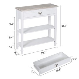 Kinlife 3-Tier Console Table with Drawer and Storage Shelf Multi-Functional Hall Sofa Table Suitable for Hallway, Living Room,Entryway,Bedroom Side Table White