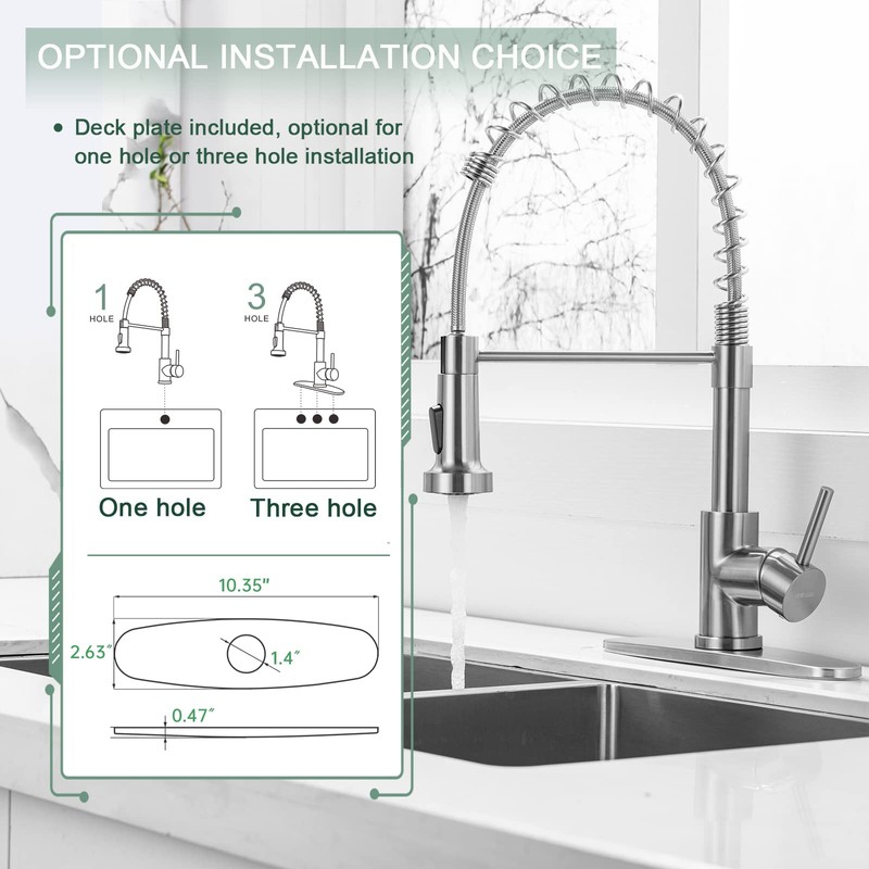 WEWE Kitchen Faucets, Brushed Nickel Kitchen Faucet with Pull Down