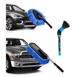 YeewayVeh Kit de plumero de coche, juego de 3 cepilloscon cepillo para polvo de microfibra extensible sin arañazos y cepillo para polvo interior...   