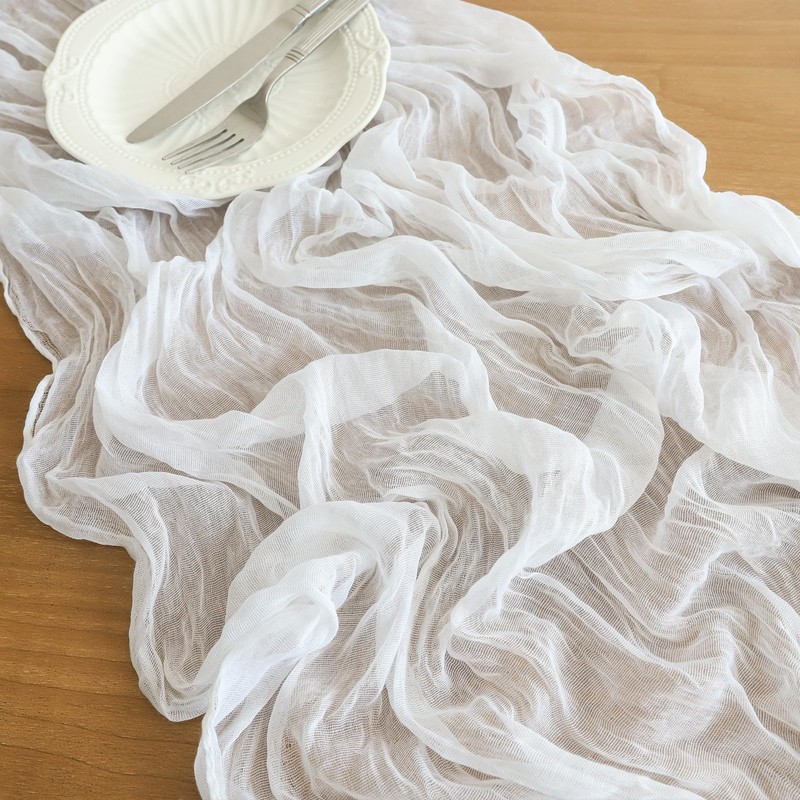 Cheesecloth Table Runner, 10FT Rustic Ivory White Table Runner 35*120inch