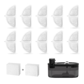 subteenmate Wireless Cat Water Fountain Filters Set, 10 Filters & 2 Pre-Filter Sponges for 3L/101oz Automatic Water Pet Fountain