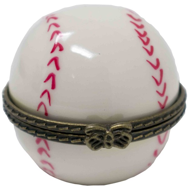 Baseball Shaped Porcelain Pocket Purse Portable Travel Pill Box & Medicine Organizer (1 Large Compartment)