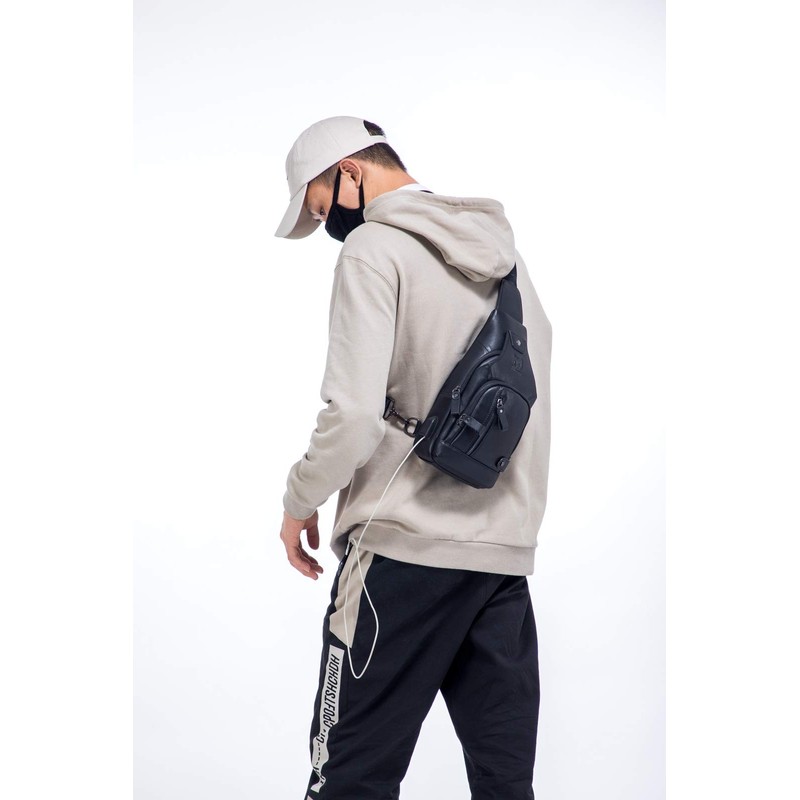 Leather Sling Bag Men Chest Shoulder Backpack Crossbody Bag with