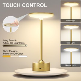 FRIDEKO HOME 2 Pack Rechargeable Cordless Table Lamps, Portable 5000mAh Battery Table Light, 3 Color Stepless Dimming LED Table Light for Dinner/Patio/Restaurant/Bedroom