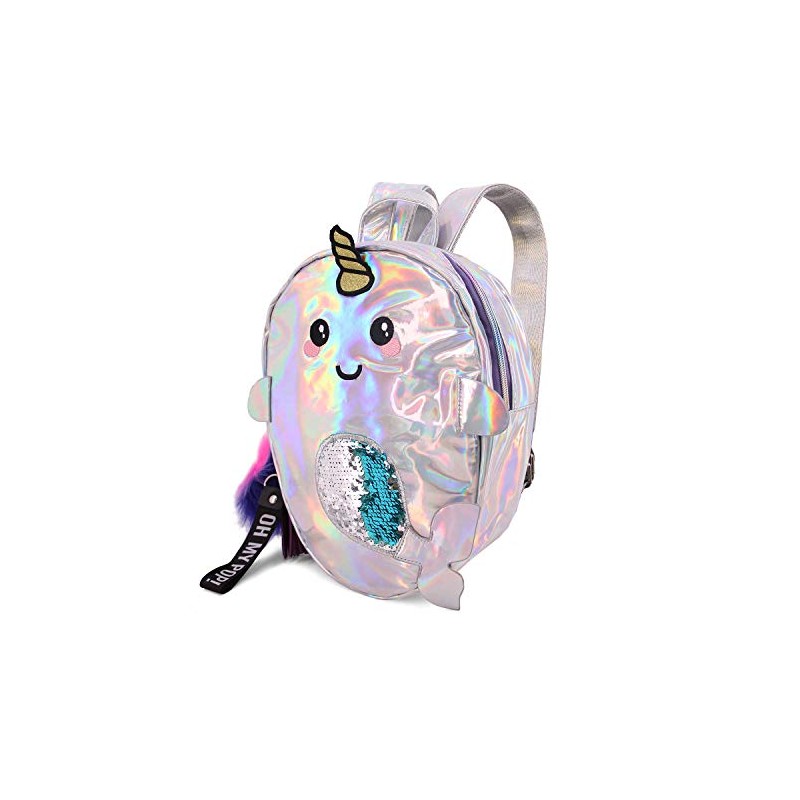 Oh My Pop! Narwhal-Small Body Backpack, Silver, 7 x 31