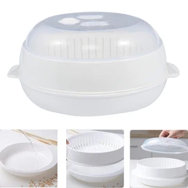 1-Tier Microwave Steamer Heating Steamer for Home Kitchen White (Round)