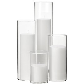 Shihanee Set of 4 White Pillar Candles and Glass Cylinder Vases 4 Sizes Clear Cylinder Candle Holders for Pillar Candles Home Table Centerpieces Decoration (2.6'' X 3.9'',5.9'',7.9'',9.8'')