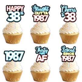 18pcs Blue Glitter Dessert Cupcake Topper Pick for Straight Outta 1987 Legend Since 1987 Theme Decor Supplies Men Happy 38th Birthday Party Decorations
