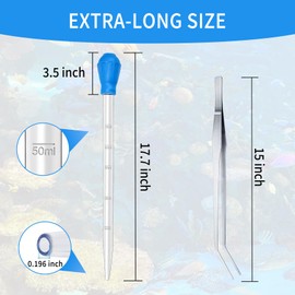 Hufopik 1 Piece Aquarium Coral Feeder with 1 Piece Stainless Steel Feeding Long Tweezers Syringe Spot Coral Feeder Reptile Feeding Tools for Aquatic Plant Reef Anemones Lionfish (Blue, Silvery)
