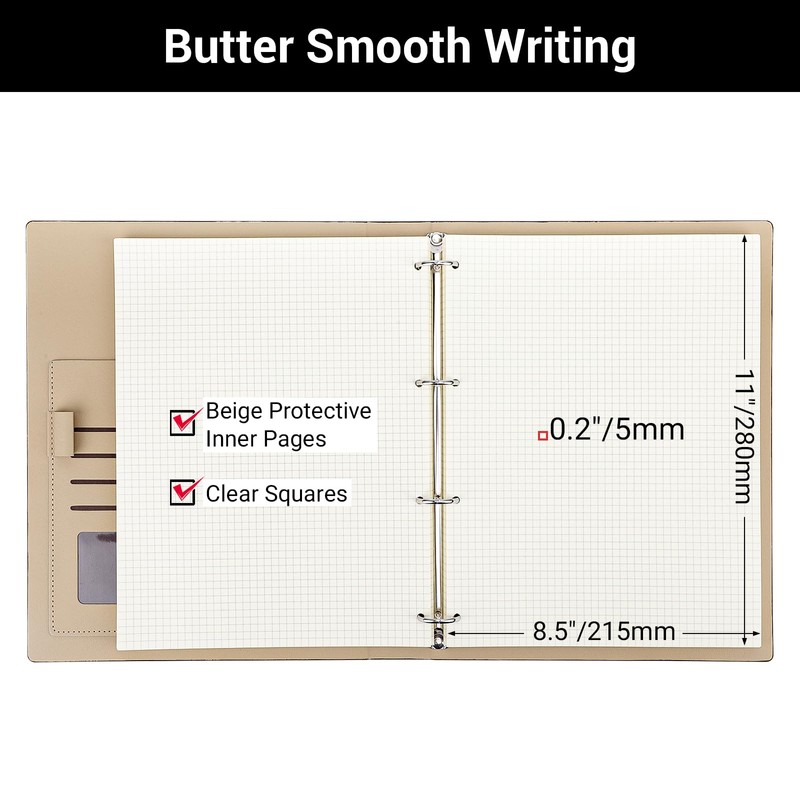 Yarotm Leather Notebook A4 - Ring Binder Squared Paper Notebook