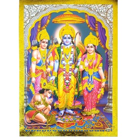 Crafts of India Ram Darbar Poster/Reprint Hindu God Picture with Golden Foil (Unframed : Size 5"X7" inches)