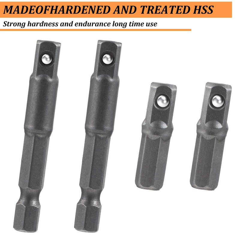 4PCS 1/4 Hex to 1/4" Impact Socket Adapter Set, Square