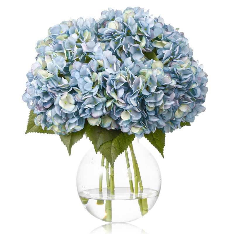 Suncalla 8 Pcs Blue Hydrangea Artificial Flowers 18 Inch Valentines