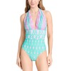 Shoshanna Women's Standard Swim Halter One Piece, Mint/Pink