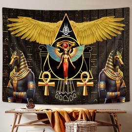 VEIGIKE Ancient Egyptian Tapestry, Egypt Pyramids History Black and Gold Tapestry Wall Hanging for Bedroom, Vintage Tapestries Poster Blanket College Dorm Home Decor (60X40)