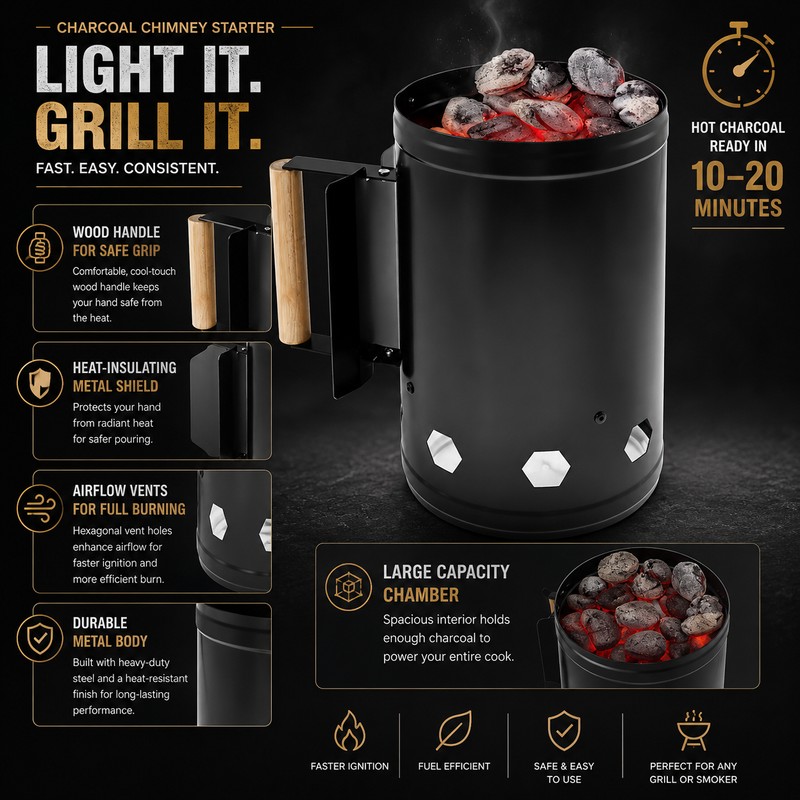 Charcoal Chimney Starter for Outdoor Grilling – Rapid Metal BBQ
