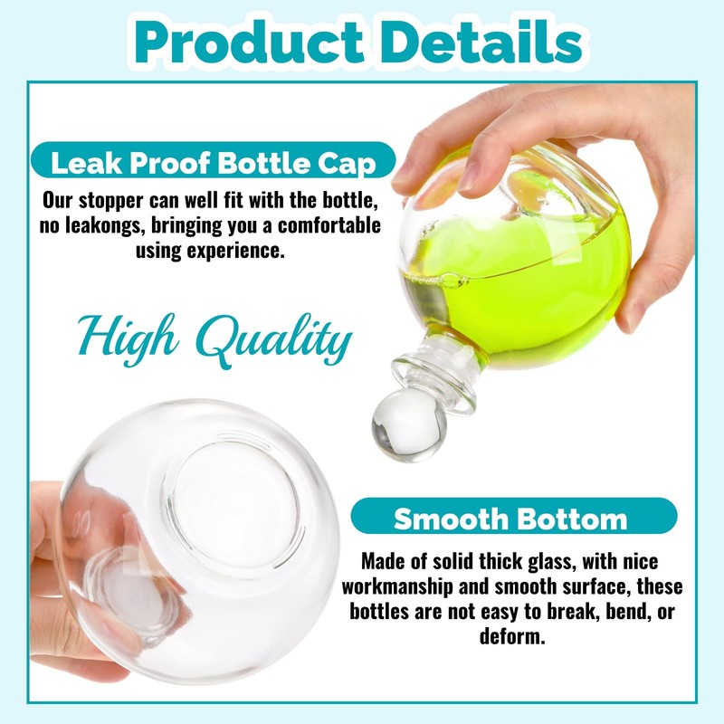 Acshio 8 Pack Spherical Glass Bottles, 8 Oz Round Bottle