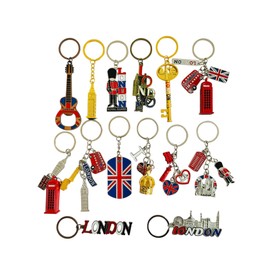 LONDON KEYRING BRITISH SOUVENIR METAL KEYCHAIN SOUVENIR KEYRINGS 14 PIECES SOUVENIR KEYRING, UNION JACK KEYRING, LONDON ICON KEYRINGS