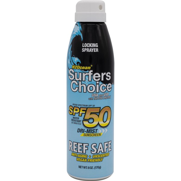 H2Ocean Surfers Choice Tattoo Sunscreen SPF 50 UVA/UVB Sunscreen with Tattoo Protek Quick Dry Reef Safe Water Resistant Non-Scented Safe for All Skin Types 6oz