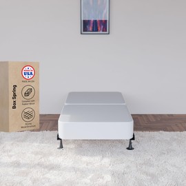 Greaton, 8-Inch Sturdy Box Spring for Mattress Support-Durable and Fully Assembled, Natural Wood Foundation for Twin, White