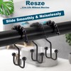 Resze 12 PCS Black Plastic Double Shower Curtain Hooks, Multi-Functional